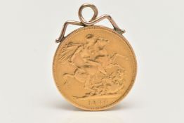 A MOUNTED FULL SOVEREIGN PENDANT, obverse depicting Queen Victoria, reverse dated 1884, mounted with
