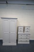 A WILLIS AND GAMBIER PAINTED FOUR PIECE BEDROOM SUITE, comprising a wardrobe, the double doors