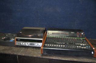 A VINTAGE SONY HP-511A MUSIC CENTRE (drive belt gone but working) a Toa RX216 mixing desk (powers up