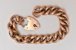 A ROSE METAL CURB LINK BRACELET, large hollow curb links, alternating polished and floral