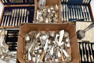 ASSORTED CUTLERY, to include two wooden canteens of cutlery, two cased sets of cutlery, (some pieces