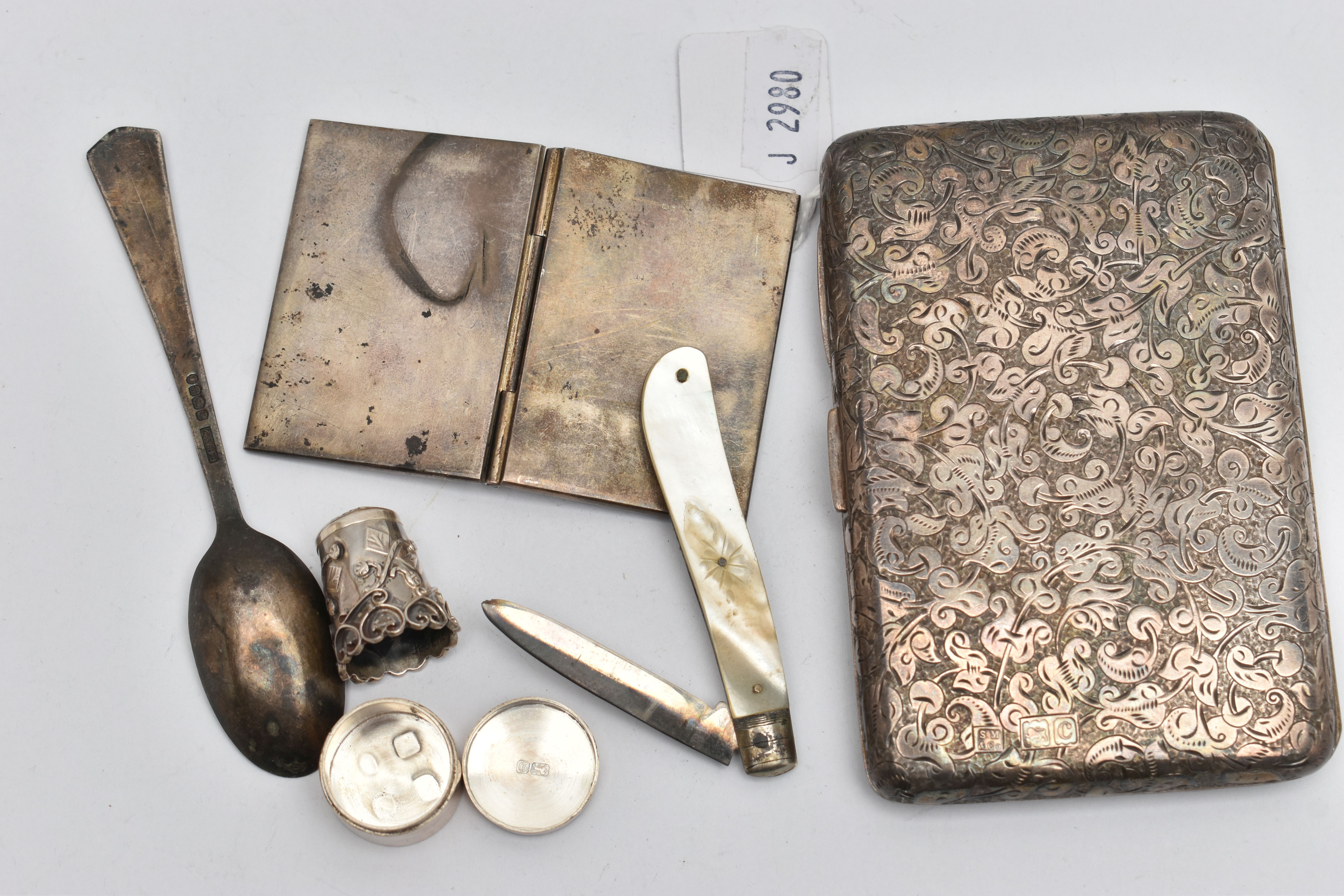 A SMALL PARCEL OF SILVER, comprising a late Victorian Sampson Mordan & Co cigarette or card case, - Image 2 of 3