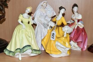 FOUR ROYAL DOULTON FIGURINES, comprising Stephanie HN2807, Southern Belle HN2229, The Bride HN 2166,
