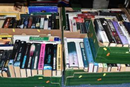 FIVE BOXES OF BOOKS containing over 120 miscellaneous titles in hardback and paperback formats,