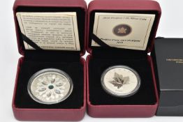 A 2010 ROYAL CANADIAN MINT PIEDFORT 1OZ 5 DOLLARS MAPLE COIN, TOGETHER WITH A 2011 $20 CRYSTAL