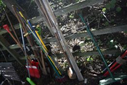 A SELECTION OF GARDEN TOOLS, to include shovels, spades, forks, brushes, etc (20+)