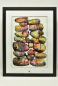 CAROLYNNE COULSON (BRITISH CONTEMPORARY) 'CAIRN STONES', a colourful study of stacked pebbles,