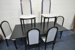 A MODERN BLACK EXTENDING DINING TABLE, open length 187cm x closed length 143cm x depth 92cm x height