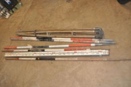 A SELECTION OF SURVEYING EQUIPMENT including tripod, ranging poles etc