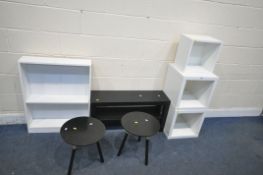 A SELECTION OF IKEA OCCASIONAL FURNITURE, to include three sized storage boxes, a coffee table, a
