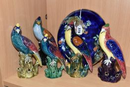 A GROUP OF FIVE S. HANCOCK & SONS CORONA WARE 'PEACOCK' FLOWER FROGS, comprising five assorted