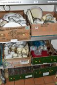 SIX BOXES OF ASSORTED CERAMICS AND GLASS ETC, to include Royal Vale cottage garden style part dinner