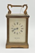 A 'MAPPIN & WEBB' CARRIAGE CLOCK, key wound, white Roman numeral dial signed 'Mappin & Webb',