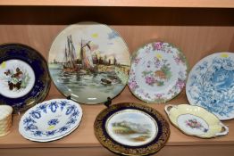 A COLLECTION OF NAMED PORCELAIN, comprising a Hammersley & Co. hand painted cabinet plate with a