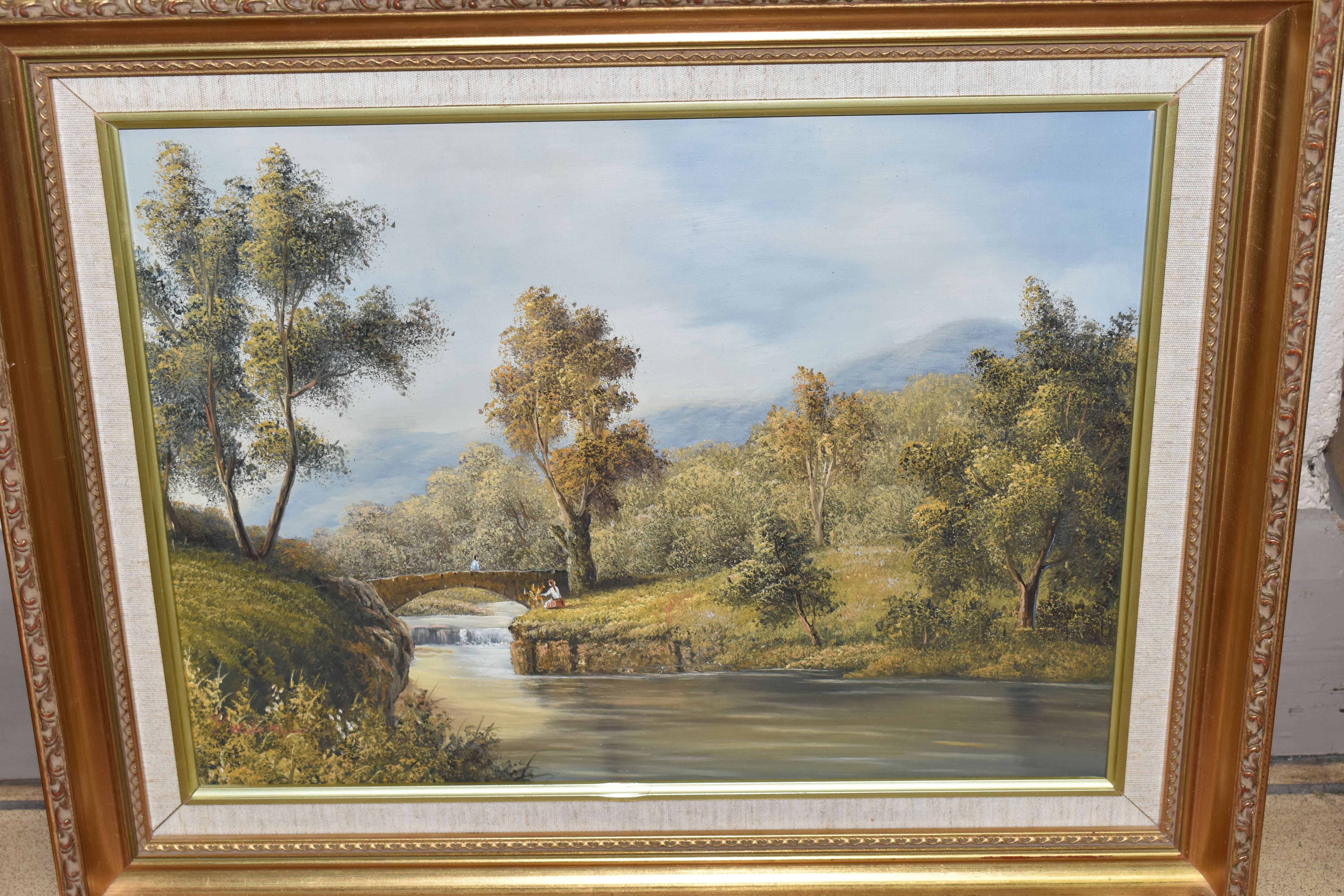 FIVE LATE 20TH CENTURY LANDSCAPE PAINTINGS, comprising four signed P. Wilson, largest - Image 6 of 6