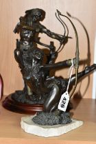 A BRONZE FIGURE OF 'INDIANS ON THE HUNT', sculpted by Jim Ponter for Franklin Mint, together with