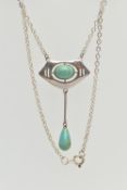 A 'CHARLES HORNER' NECKLACE, a turquoise arts and crafts lariat style necklace, fitted with a modern