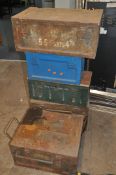 A COLLECTION OF FIVE VINTAGE METAL AMMO BOXES, of various sizes including one with 5.5 C Arts 4th