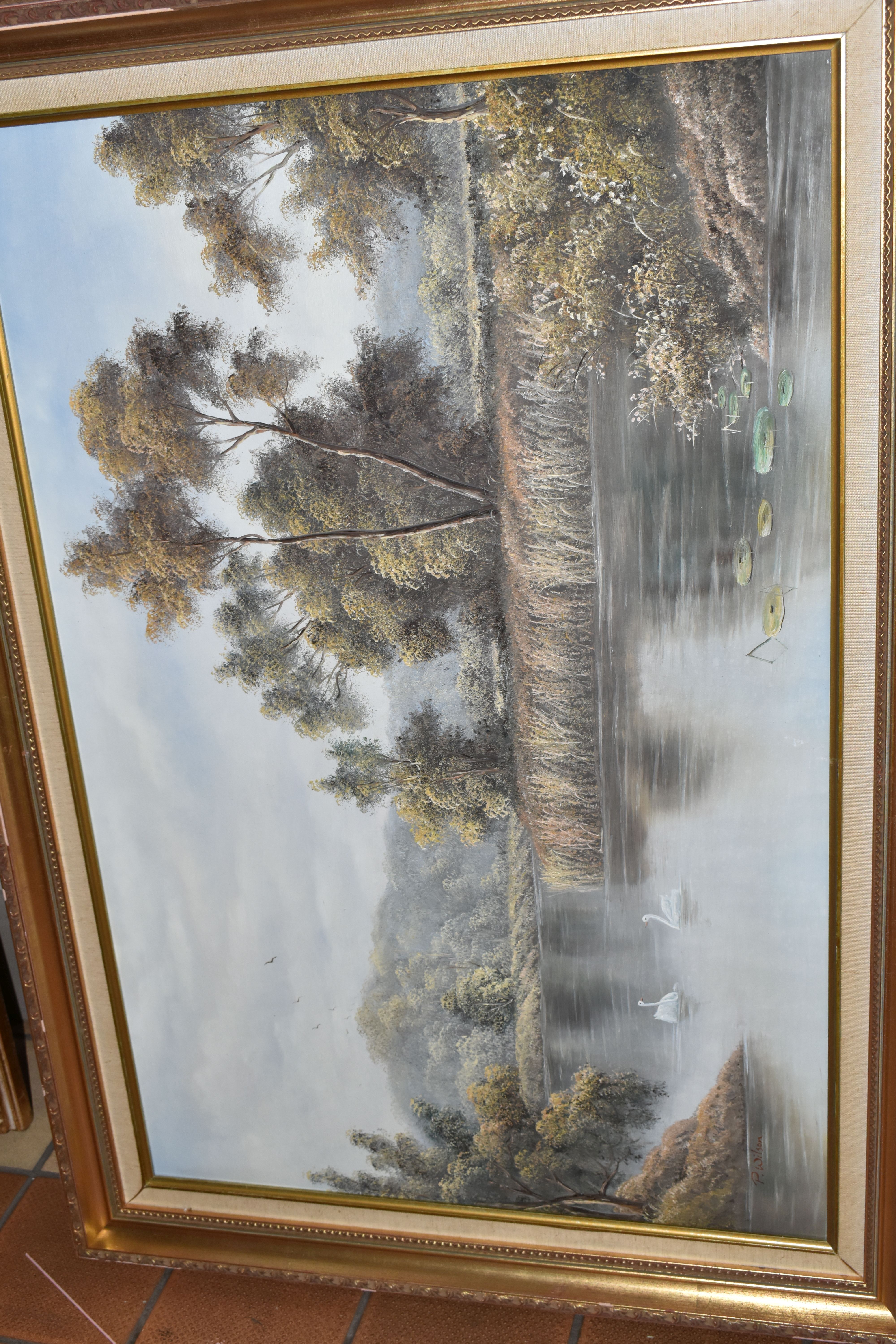 FIVE LATE 20TH CENTURY LANDSCAPE PAINTINGS, comprising four signed P. Wilson, largest - Image 2 of 6