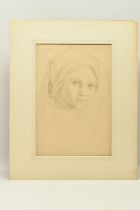 AN UNSIGNED LATE 19TH CENTURY PORTRAIT SKETCH, depicting a young female figure wearing a head