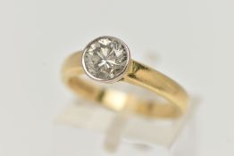 AN 18CT GOLD SINGLE STONE DIAMOND RING, the brilliant cut diamond within a collet setting to the