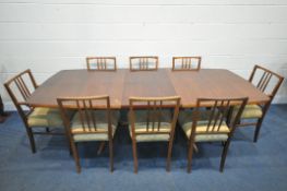 A GORDON RUSSELL BURFORD RANGE MAHOGANY AND BRAZILIAN ROSEWOOD BOMBAY EXTENDING DINING TABLE, with