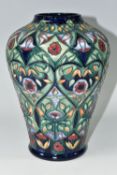 A MOORCROFT POTTERY 'ANATOLIA' PATTERN VASE, of waisted ovoid form and narrow rim, height 23cm,