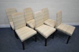 SIX BEIGE PATTERNED DINING CHAIRS (condition report: ideal for a clean) (6)