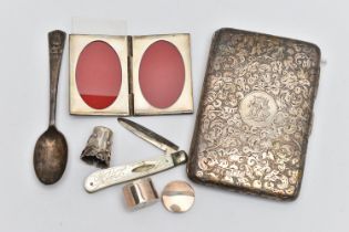 A SMALL PARCEL OF SILVER, comprising a late Victorian Sampson Mordan & Co cigarette or card case,