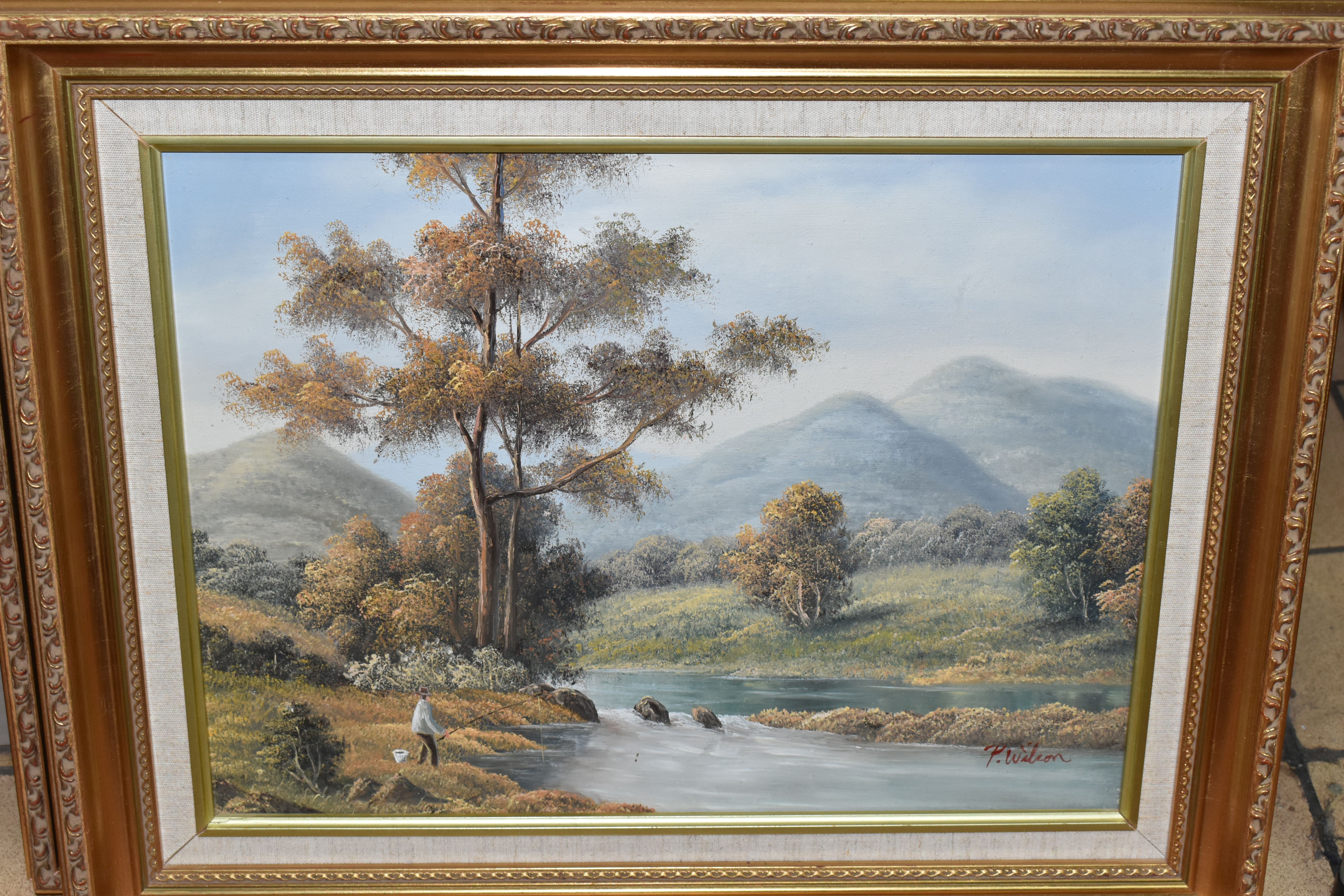 FIVE LATE 20TH CENTURY LANDSCAPE PAINTINGS, comprising four signed P. Wilson, largest - Image 5 of 6