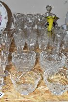 A GROUP OF GLASS WARES, thirty nine pieces to include a pair of late Georgian cordial glasses, seven