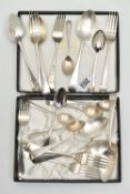 A SET OF SIX VICTORIAN OLD ENGLISH PATTERN DESSERT FORKS AND SPOONS, makers Robert Stebbing,