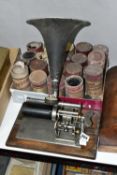 AN ANTIQUE CYLINDER PHONOGRAPH, possibly a Pathe Aiglon 12, the mechanism to turn the cylinder is