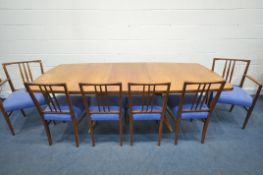 W H RUSSELL FOR GORDON RUSSELL, A MID-CENTURY MODEL 'BURFORD' MAHOGANY AND ROSEWOOD EXTENDING DINING