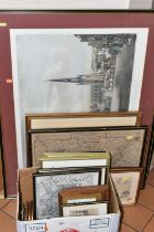 A SMALL QUANTITY OF PICTURES AND PRINTS ETC, to include six Boris O'Klein signed etchings - three