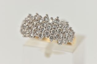 A 14CT GOLD CUBIC ZIRCONIA CLUSTER RING, circular cut cubic zirconia in a white metal setting, to