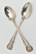 STAFFORDSHIRE MILITARY INTEREST: A PAIR OF GEORGE III SILVER KINGS PATTERN BASTING SPOONS,
