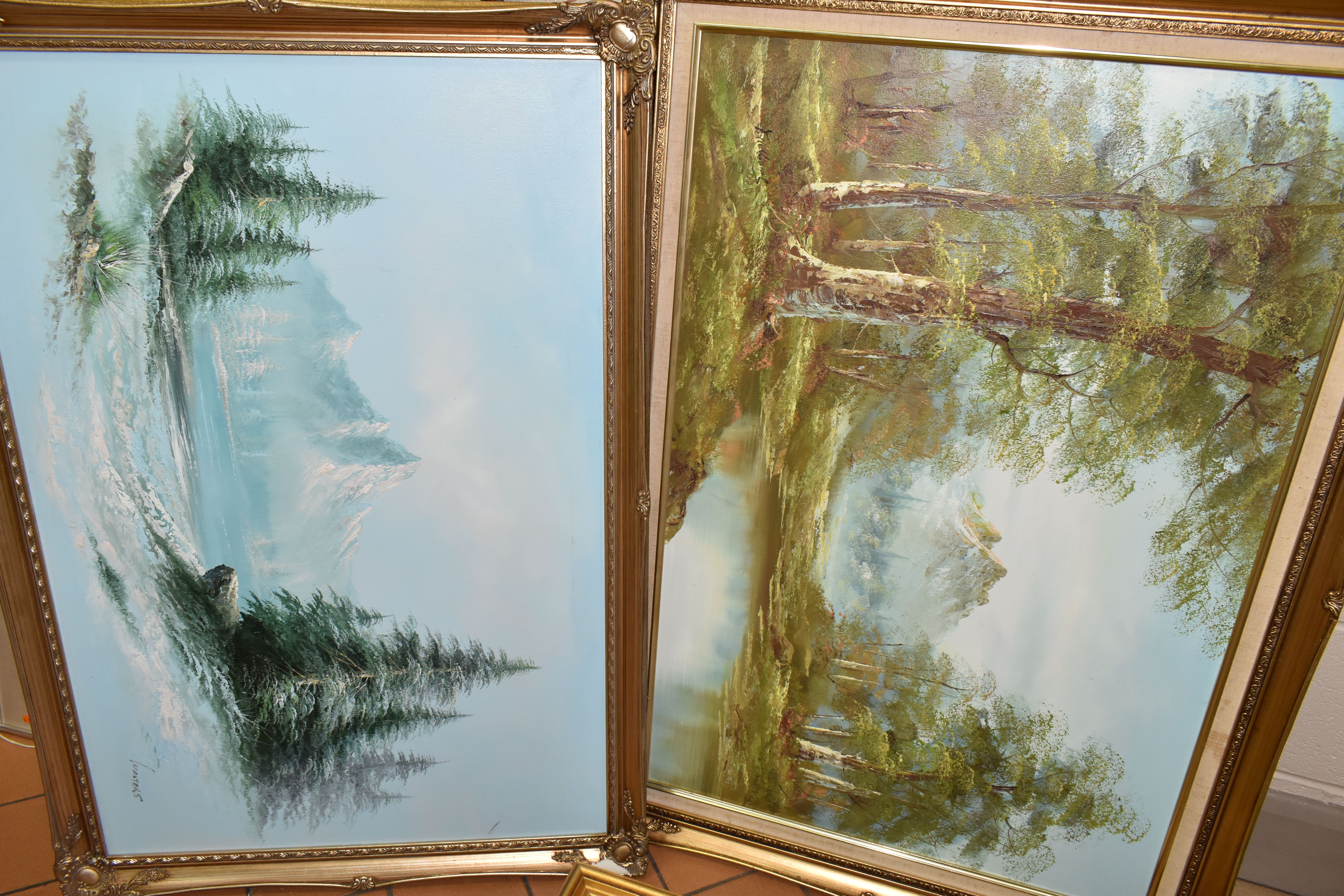 SEVEN LATE 20TH CENTURY LANDSCAPE PAINTINGS, comprising two river landscapes signed C. Innes, oils - Image 4 of 5