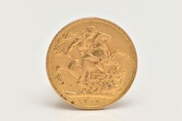 AN EDWARDIAN FULL SOVEREIGN GOLD COIN, obverse depicting Edward VII, reverse George and the Dragon