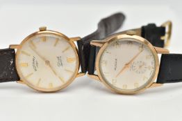 A 9CT GOLD WRISTWATCH AND A ROTARY WRISTWATCH, hand wound movement, round dial signed 'Audax',