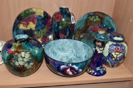SEVEN PIECES OF S HANCOCK & SONS CERAMICS, comprising a Corona Ware multicoloured lustre vase,