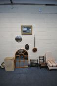 A SELECTION OF OCCASIONAL FURNITURE, to include a wall mirror with an arched top, four other