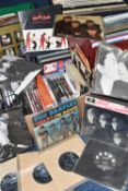 TWO BOXES AND FOUR CASES OF RECORDS, CDS AND DVDS, to include approximately fifty LPs including