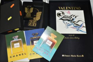 FASHION, a book, Valentino testo di Andre Leon Talley by Franco Maria Ricci, four Chanel postcards