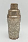 AN EARLY 20TH CENTURY WMF COCKTAIL SHAKER WITH MIDDLE EASTERN/ INDIAN INSPIRED DECORATION, bears