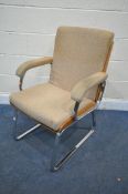 POSSIBLY GORDON RUSSELL FOR VERCO OFFICE CHAIR, unsigned, with beige upholstery, with tubular