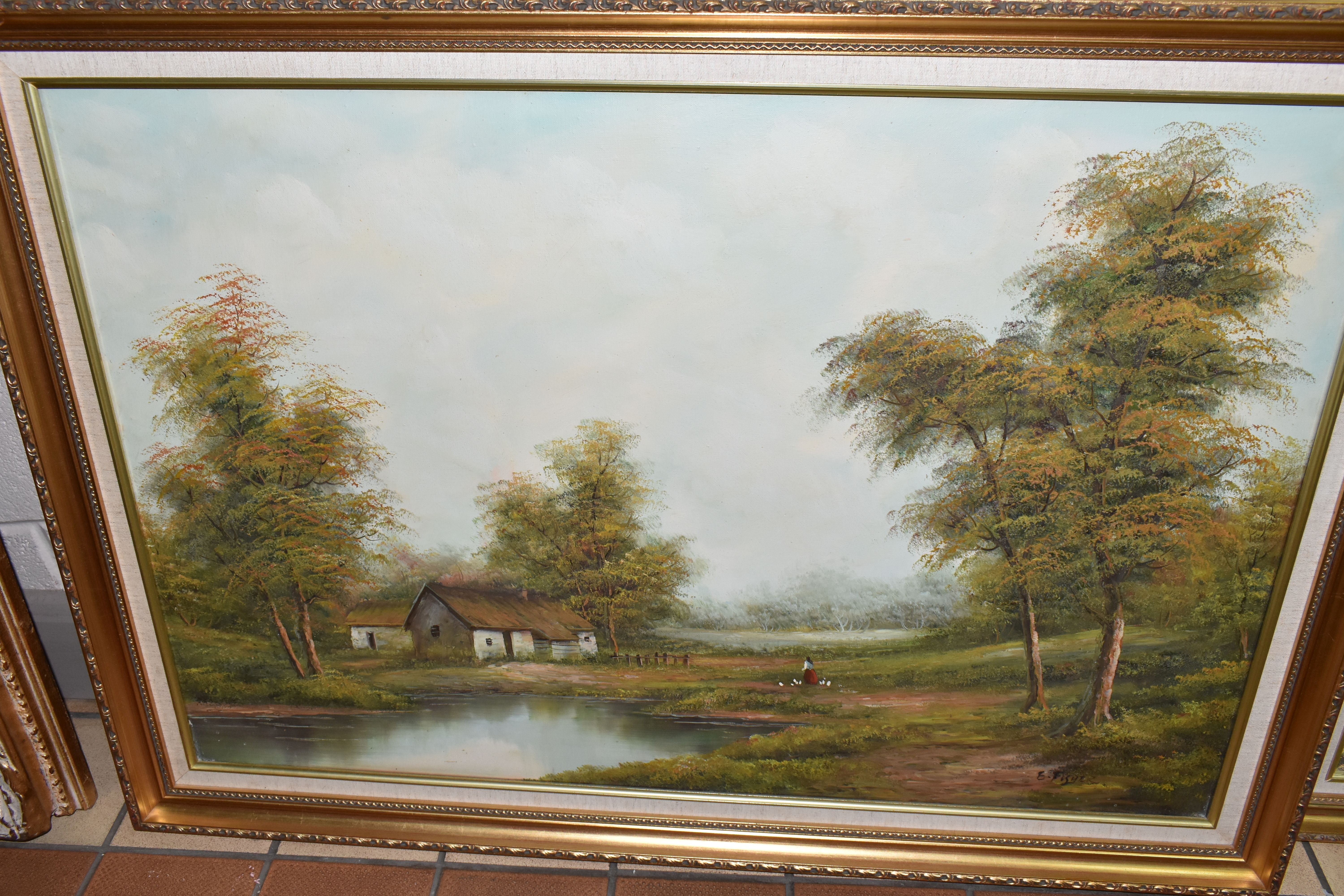 FIVE LATE 20TH CENTURY LANDSCAPE PAINTINGS, comprising four signed P. Wilson, largest - Image 3 of 6