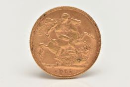 AN EDWARDIAN FULL SOVEREIGN GOLD COIN, obverse depicting Edward VII, reverse George and the Dragon