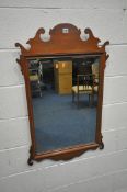 A GEORGIAN STYLE MAHOGANY FRETWORK WALL MIRROR, 65cm x 102cm, and another mirror (2) (condition
