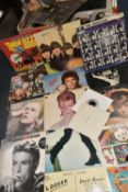TWO BOXES OF L.P AND SINGLE 45RPM RECORDS, over thirty L.P records to include David Bowie re-issue